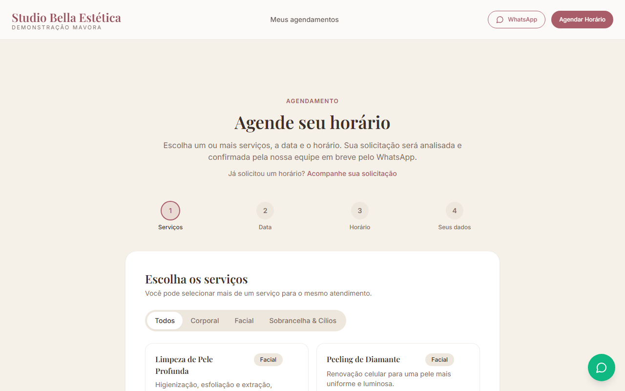 Tela de agendamento vista pela cliente